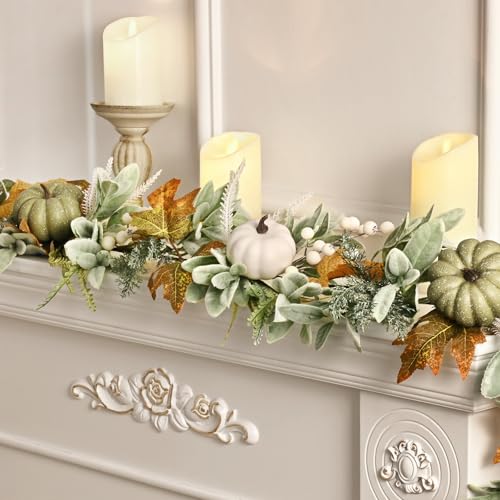 Waipfaru Fall Decor Garland Set - 2 Pcs 6FT Autumn String Lights with Pumpkins & Leaves