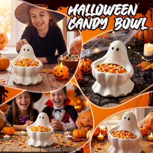 Halloween Ghost Candy Bowl Ceramic Ghost Dish for Snacks & Decor