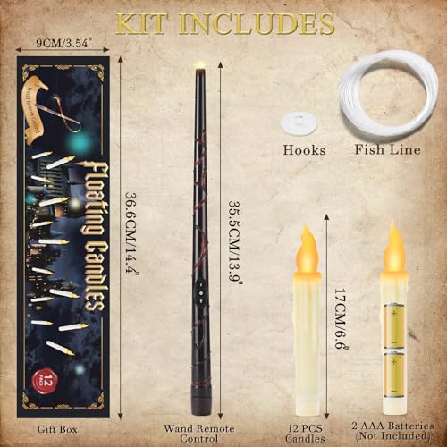 Floating Flameless Candles with Wand Control - Halloween Witch Decor, 12 Pack