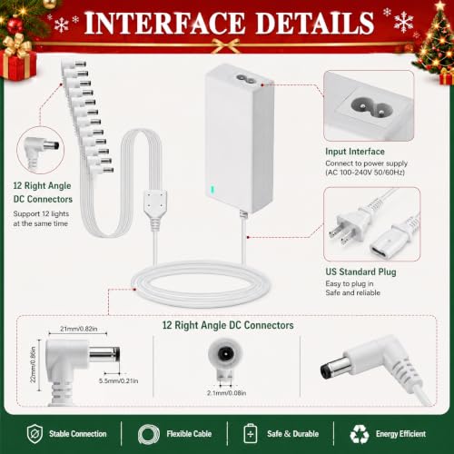 4.5V Power Adapter for Lemax Lighted Village Accessories - 12 Output, White