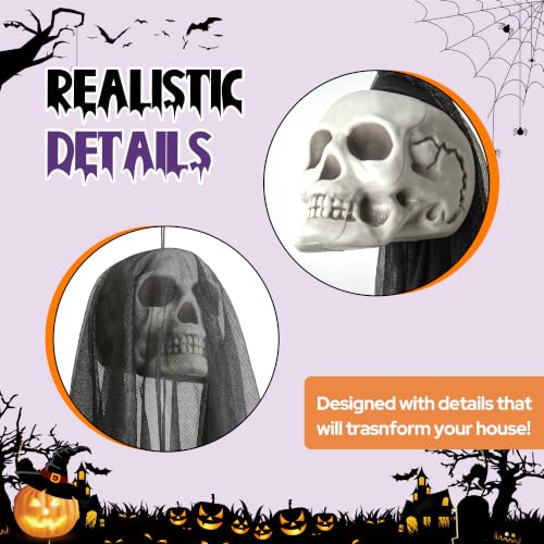 Halloween Hanging Skeleton Skull Decor Set - Black Ghost and Grim Reaper Props
