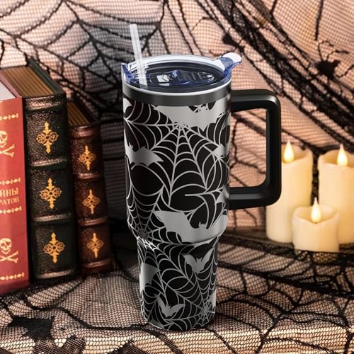 Halloween Spider Web Bats 40 oz Tumbler with Lid Handle & Straw - Variation of THIS listing