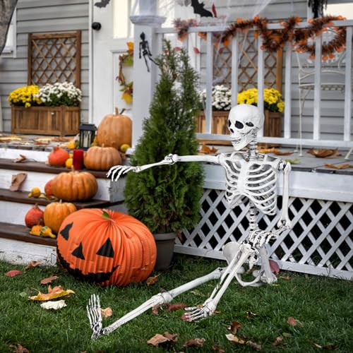 White 5.4 FT Life-Size Posable Skeleton Halloween Decoration