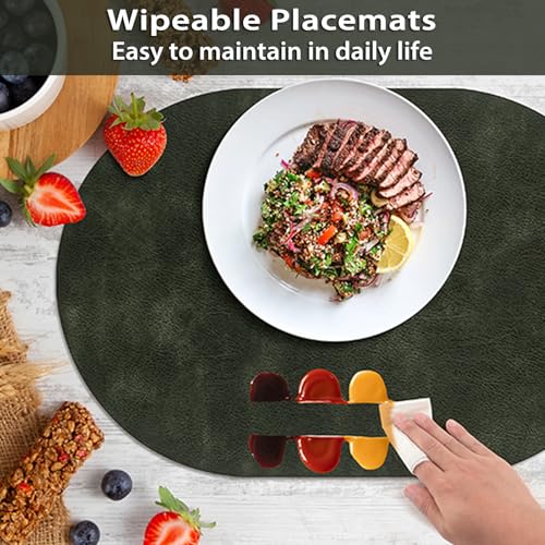 Olive Green Oval Placemats Set of 12 - Waterproof & Heat Resistant Table Mats