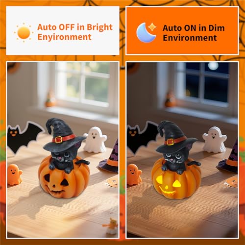 Halloween Cat in Pumpkin Decor - Female Witch Hat Indoor Ornament - Cat Lovers Gift - Variation of THIS listing