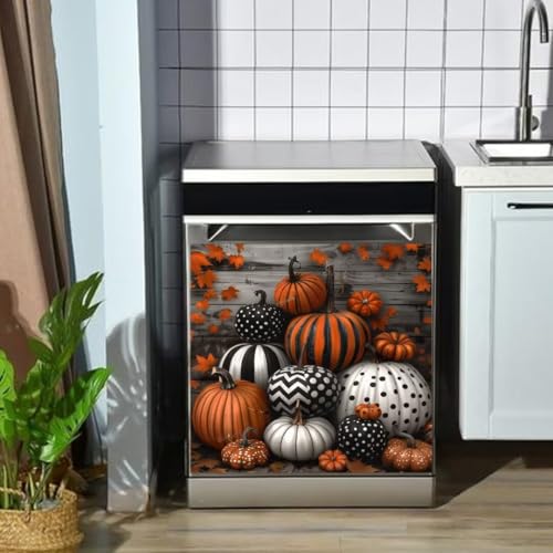 Fall Pumpkins Magnetic Dishwasher Cover with Leaves - Farmhouse Kitchen Decor, Variation 0801fallsticker1-3