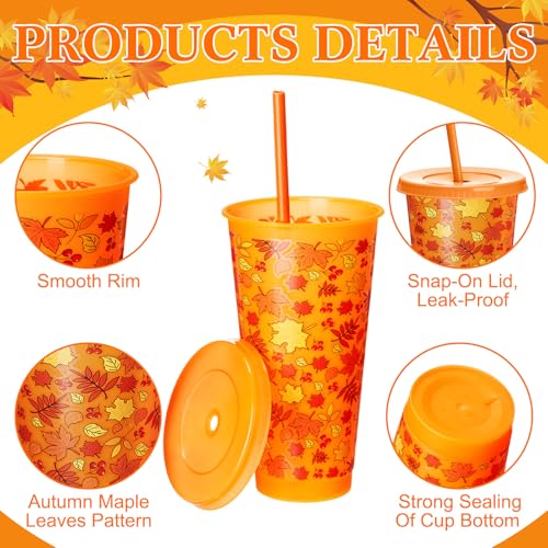 20 Pack Fall Plastic Coffee Cups with Lids & Straws - Thanksgiving & Autumn Theme