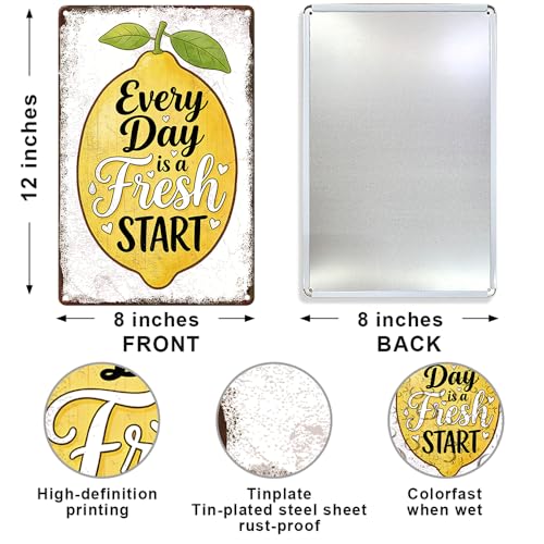 Summer Lemon Metal Tin Sign - Every Day Is A Fresh Start - Lemon Daily Fresh Beginning