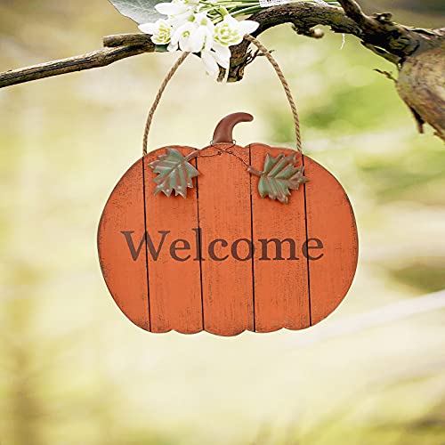 Small Wooden Pumpkin Welcome Sign Hanging Fall Decor for Front Door