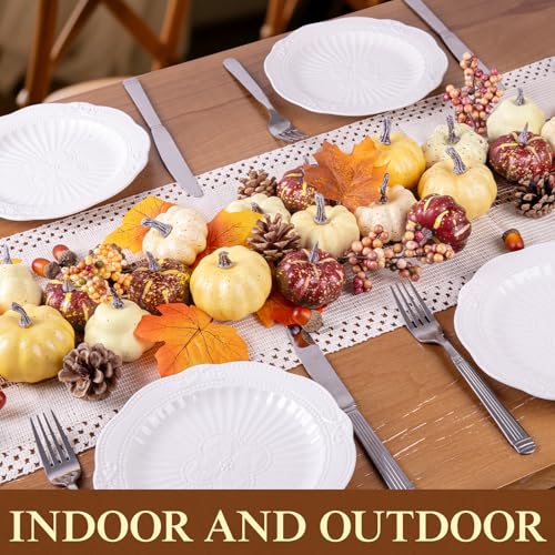 Fake Pumpkin Decor Set - Fall Halloween Thanksgiving Table Decorations with Mini Pumpkins Acorns Pine Cones Berries - Style 1