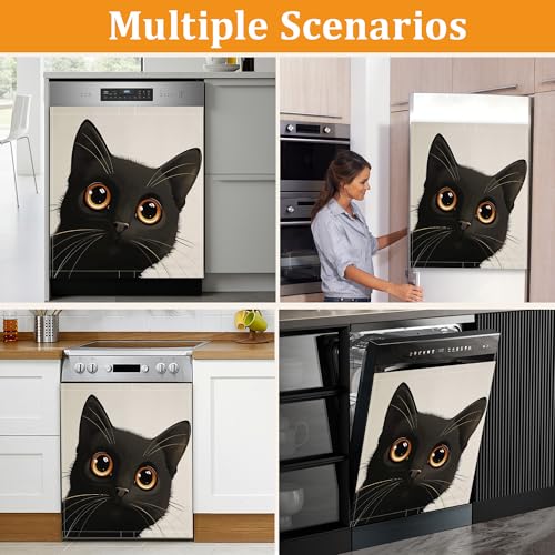 Cute Black Cat Magnetic Dishwasher Cover 23x26 Inch Kitchen Appliance Panel
