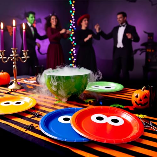 Halloween Monster Eyes Paper Plates - 24 Pack, 7 Inch, Colorful Party Dinnerware - Eyes Variation