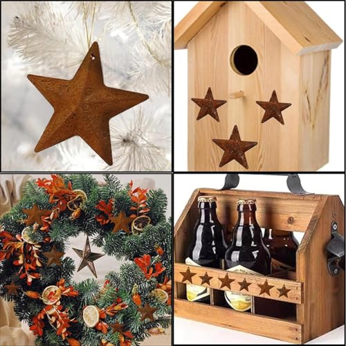 50pcs Rustic Perforated Metal Star Decorations - Antique Rust Finish for Indoor & Outdoor Use
