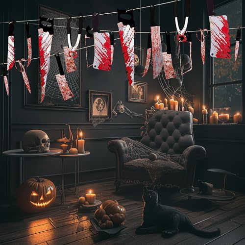 Silver Horror Bloody Banner - 4PCS Halloween Scary Movie Party Decor