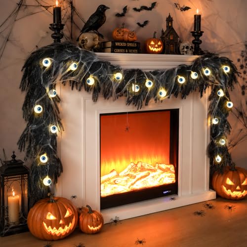 Black Halloween Garland with Eyeball String Lights - 9FT Spider Decoration