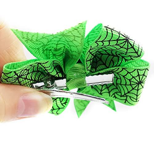 Halloween Bat Pumpkin Spider Web Hair Clips Set - Glitter Bow Knots for Party & Costume