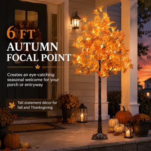 6FT Artificial Lighted Maple Tree with 120LED Warm White Lights - Fall Decor