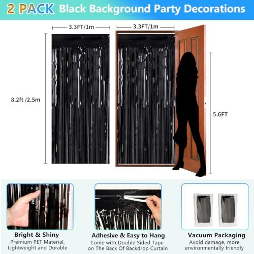 Black Foil Fringe Curtain Party Streamers 2Pack 3.3x8.3 Ft - Black Variation