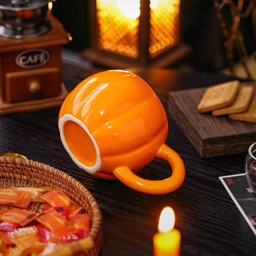 17oz Pumpkin Mug Large Ceramic Coffee Cup with Handle - Fall Halloween Decor & Gift - Pumpkin Mug Variation