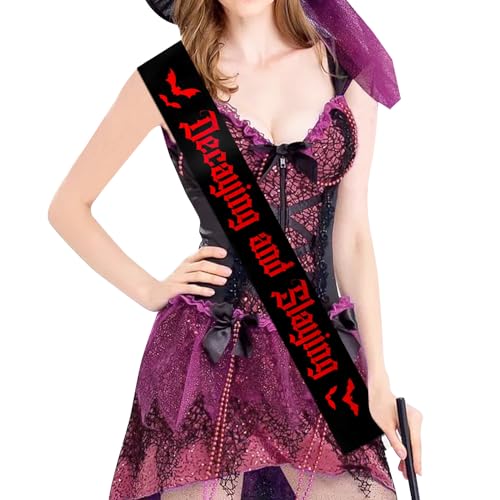 Halloween Decaying and Slaying Sash with Bat Theme Party Supplies, Black Red