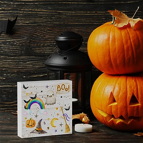 Halloween Ghost Wooden Box Sign - Rainbow Boo Fall Decor, 5x5 Inches - Halloween3-2