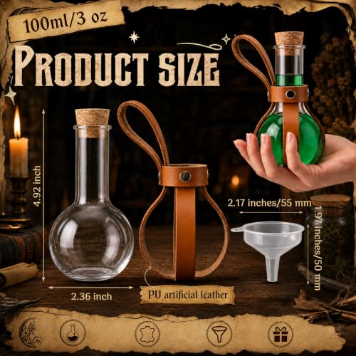 20 Pack 3oz Plastic Potion Bottles with Leather Cases & Corks - Medieval Theme