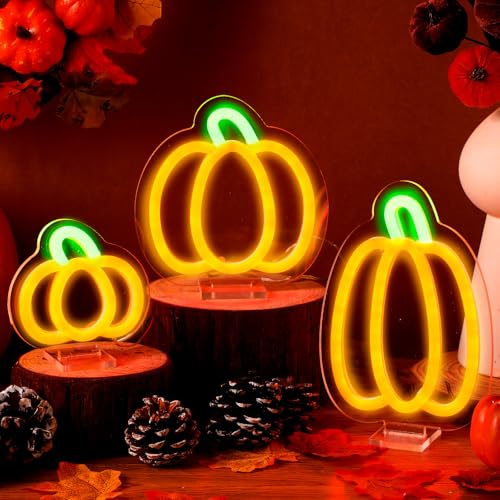 3-Pack Fall Pumpkin Neon Signs LED Halloween Lights for Window Decor