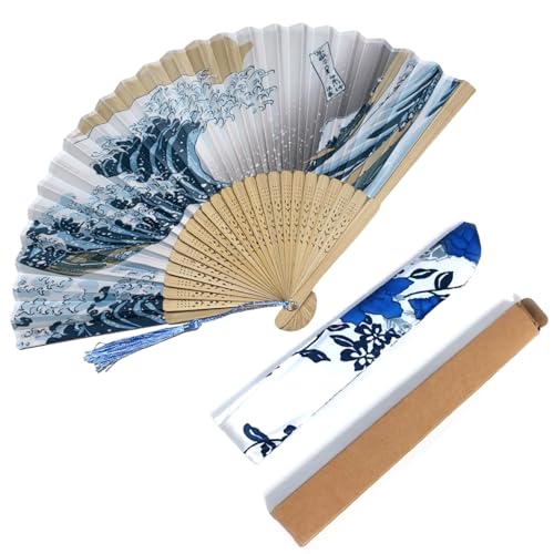 Japanese Handheld Fan - Medium Multicoloured Silk Bamboo for Dancing & Wedding