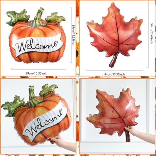 Orange Fall Thanksgiving Balloon Set - 4 Piece Maple Pumpkin Foil Balloons