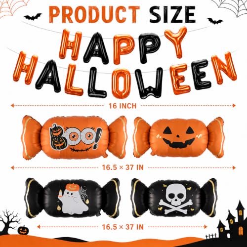 Halloween Balloons Decorations Set - Orange Black Foil Candy & Letter Balloons for Party Backdrop
