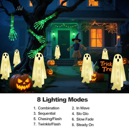 Halloween Ghost Solar Lights 6 Pack with 8 Lighting Modes - Warm White Outdoor Decorations