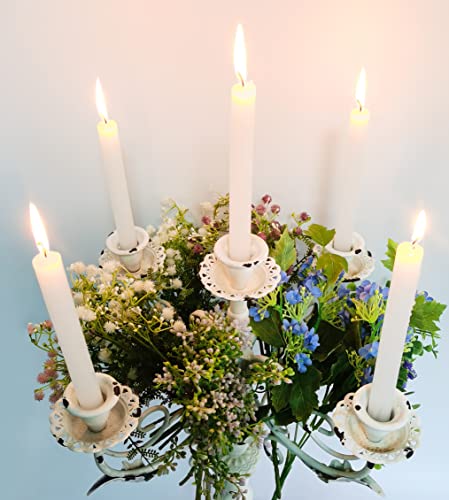 Vintage White 17-Inch 5-Arms Cast Iron Candlestick Holders for Taper Candles