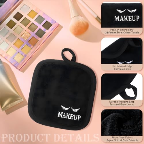 Reusable Makeup Remover Cloths Set - 48 Black Microfiber Face Towels, 5x5 Inches, Gentle & Washable