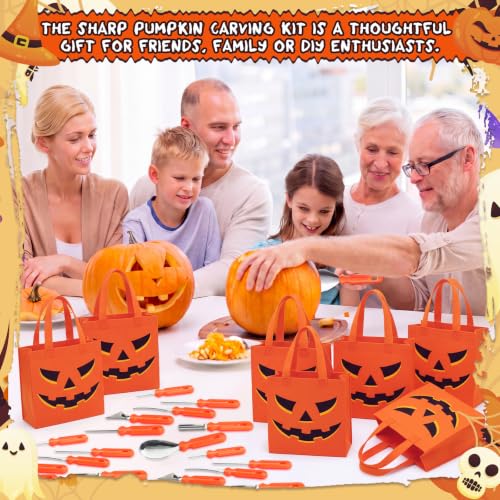 Halloween Pumpkin Carving Kit 160 Pieces Classic Style with Tote Bag & Stencils - 8 Person Set