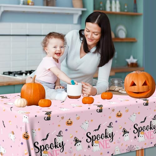 Pink Halloween First Birthday Tablecloth Set - Spooky One Decorations for Girl