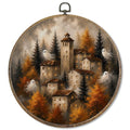 Halloween Ghost Castle Wall Art Decor - Round 10x10 Inch Framed Wall Hanging - Goblin Variation