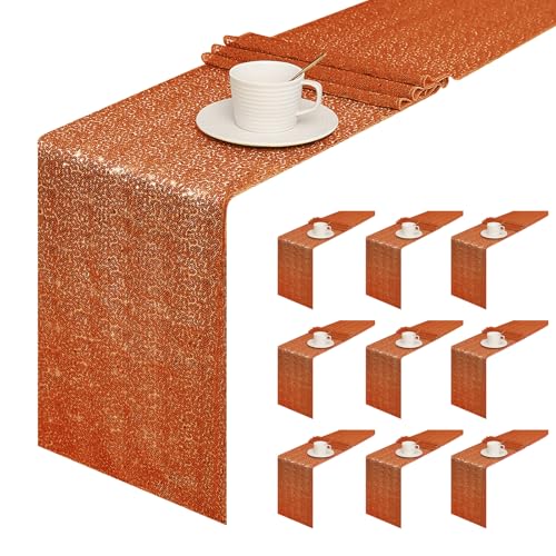 Orange Sequin Table Runner 12x72 Inches - Pack of 10 for Parties & Weddings - Glitter Holiday Decor