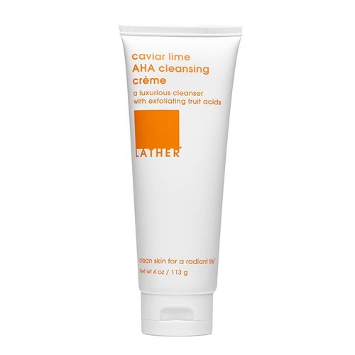 LATHER Caviar Lime AHA Cleansing Cream - Gentle Exfoliating Face Wash with Lactic Acid & Vitamin C | 4 Fl Oz for All Skin Types