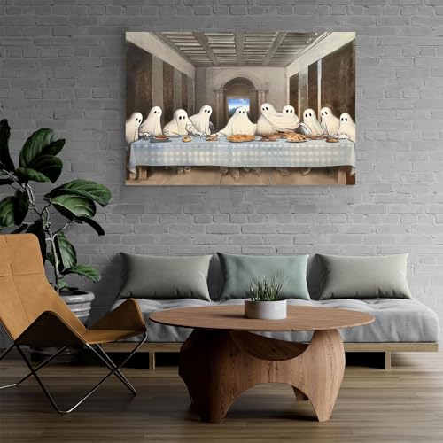 Halloween Canvas Wall Art Poster Spectral Last Supper Ghostly Figures for Living Room Bedroom