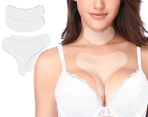 Neck Wrinkle Patches, Reusable Silicone Pads for Chest and Decollete, Overnight Smoothing and Firming, Anti Aging for Fine Lines, Washable Soft Fit, Side Sleeper Support, Anti Wrinkle Pads 4-Pack