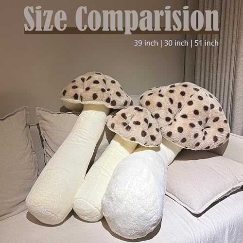 39-Inch Mushroom Plush Pillow - Brown Soft Stuffed Mushroom Shaped Pillow - Home Decor