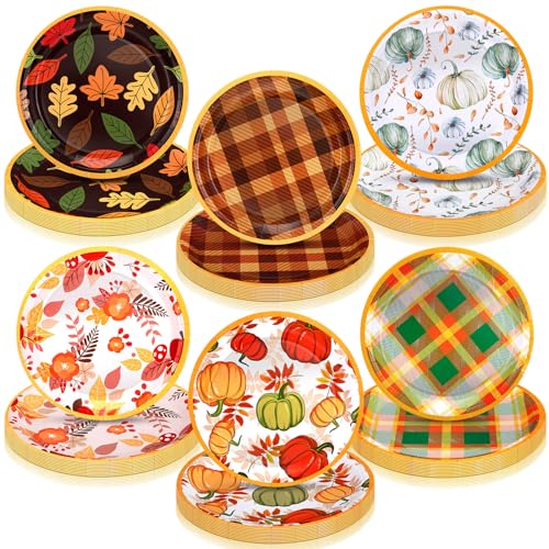 Uiifan 120 Pcs Fall Pumpkin and Maple Leaf Disposable Paper Plates - 7 Inch Thanksgiving & Autumn Harvest Dinnerware Set - Variation of THIS listing