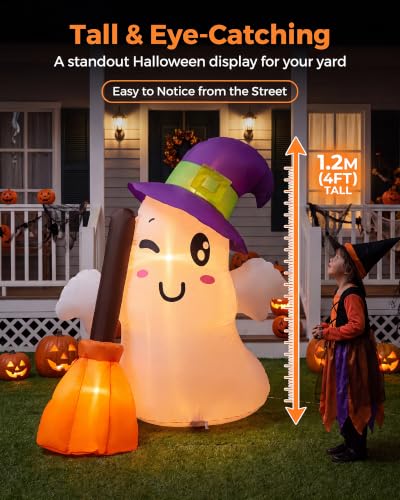 4 Ft Halloween Inflatable Ghost Outdoor Decoration with LED Lights
