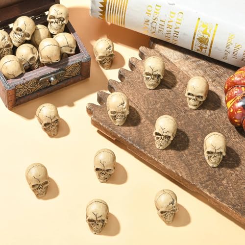 Halloween Mini Resin Skull Decor Set - 30pcs Skeleton Head Bone Table Decorations