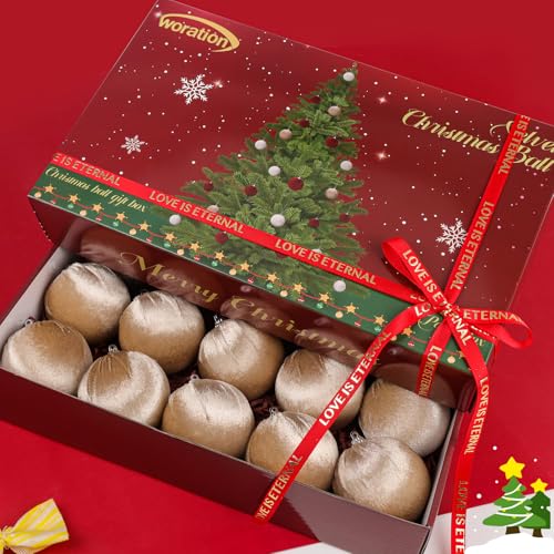 15pcs Champagne Velvet Christmas Ball Ornaments - Small Holiday Tree Decorations