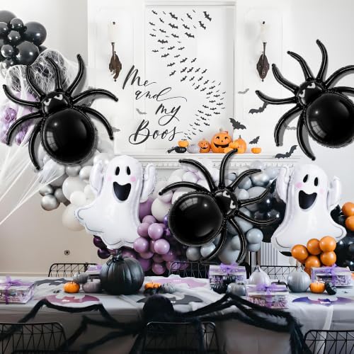 Halloween Balloons Set - 6 Large Ghost & Spider Foil Decorations for Parties
