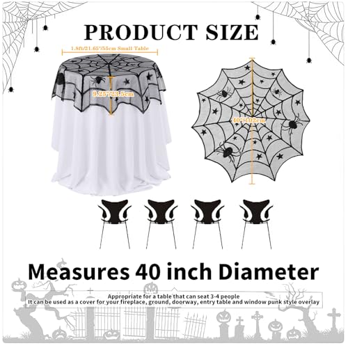 Halloween Black Lace Tablecloth 40 Inch Round Spider Web Overlay - LuoluoHouse