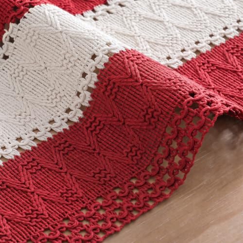 Farmhouse Woven Table Runner 12x108 Inch Rose Red - Artoid Mode