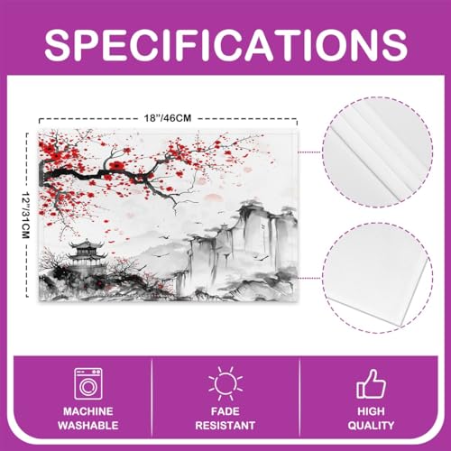 Cherry Blossoms Placemats Set of 4 - White and Red, 18x12 Inches