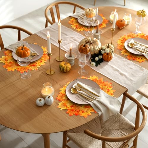 Thanksgiving Maple Leaf Placemats Set of 8 - Fall Autumn Table Decor 17.75 Inch